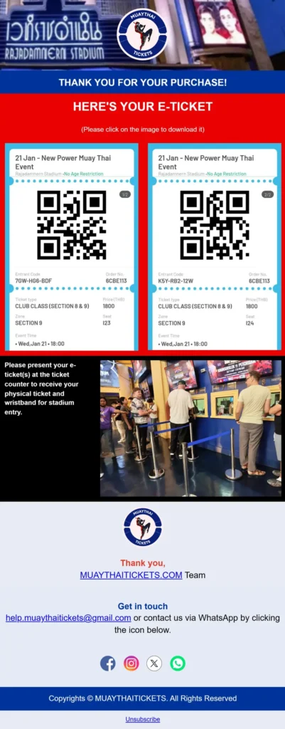 Here is your Rajadamnern e-ticket sample